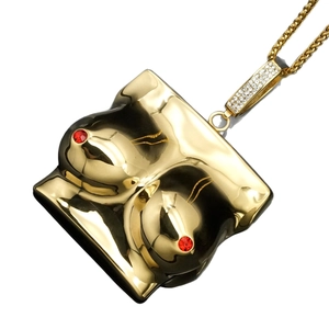 Hiphop gold stainless steel breast pendant with red ruby and clear diamonds