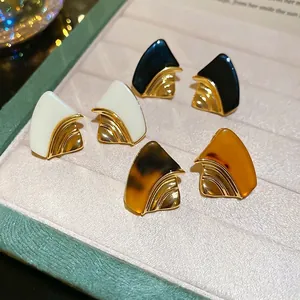 Geometric Resin Earrings With 925 Sterling Silver Earring Post Retro French Gold Plated Jewelry For Women