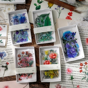 Vintage Flower Plant Decorative Stickers Transparent Waterproof PET For Scrapbooking Journaling DIY Crafts