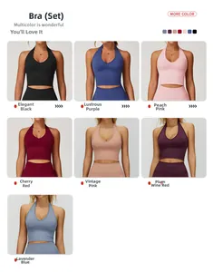 Vue détaillée de l'ensemble de yoga côtelé sans couture en plusieurs couleurs avec licou