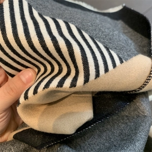 Winter striped cashmere scarf shawl in black white and grey for office warm styling