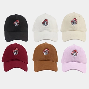 Mushroom Embroidery Baseball Cap Cotton Curved Brim Adjustable Sun Protection Outdoor Casual Hat For Women Men