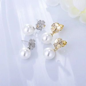 Elegant S925 sterling silver flower earrings with pearls and crystals in gold and silver