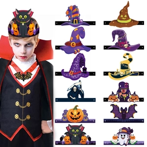 Halloween Theme Paper Party Crown Hats Cartoon Witch Ghost Pumpkin Bat Dressing Props Festival Costume Party Decoration