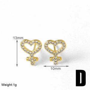 Macro view of gold heart earrings with white crystals showing 13mm size and 1g weight