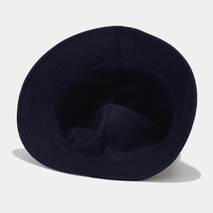 Deep blue cotton bucket hat with rainbow stripe lining, foldable sun protection cap for women