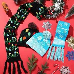 Ensemble bonnet et écharpe de Noël tricotés à LED avec motifs de flocons de neige
