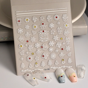 Christmas Nail Art Stickers Embossed Snowflakes Santa Claus Reindeer Patterns With Rhinestones Waterproof DIY Holiday Decor