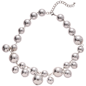 Modern silver irregular geometric beaded tassel necklace with metallic mirror finish