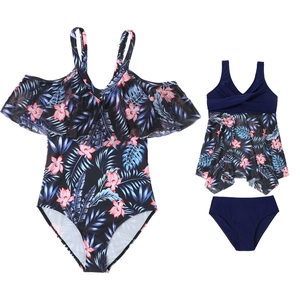 Détails de maillots de bain assortis parents-enfants avec motif tropical