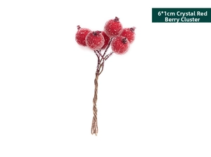 Macro detail of 1cm frosted red berry cluster with crystal ice coating for DIY decor