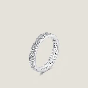 925 Sterling Silver Geometric Triangle Ring With Sparkling Full Synthetic Cubic Zirconia For Women Trendy Jewelry