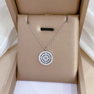 Titanium steel necklace with Roman numeral circle pendant and rhinestones in jewelry box
