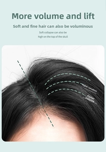 Détail montrant l'effet volumateur aux racines sur cheveux fins après l'usage de la brosse ronde