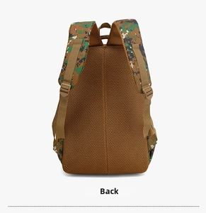 Tactical backpack back view featuring breathable honeycomb mesh and padded S-straps