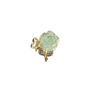 Golden flower hair claw clip with mint green resin rose and sparkling rhinestones