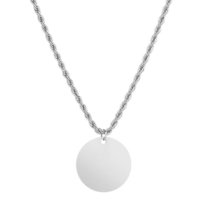 Collana in acciaio inossidabile con ciondolo tondo vuoto e catena intrecciata argento