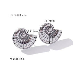 Detailed size view of silver nautilus earrings showing dimensions 19.5mm x 16.7mm