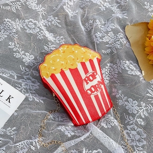 Cute popcorn box crossbody bag with red stripes and gold chain strap for women