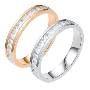 Elegant rose gold and silver eternity rings with sparkling square-cut cubic zirconia