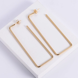 Minimalist large gold rectangular geometric titanium steel earrings for women