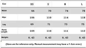 Size chart showing waist, hip, and length measurements for women's blue suit set