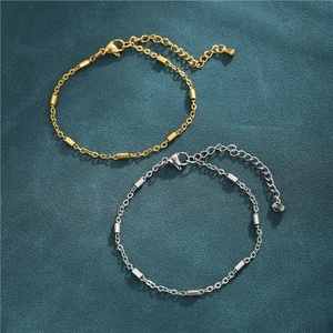 Adjustable 304L stainless steel cylindrical bar bracelets in gold and silver finishes