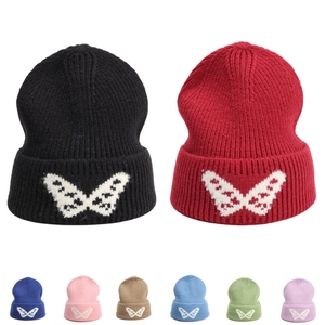 Butterfly Jacquard Knit Beanie Acrylic Warm Ribbed Folded Cuff Hat For Men Women Outdoor Casual Winter Autumn