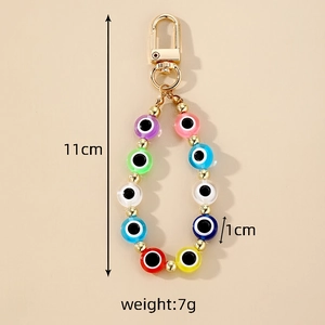 Colorful resin evil eye bead keychain with gold lobster clasp, 11cm length, 7g weight