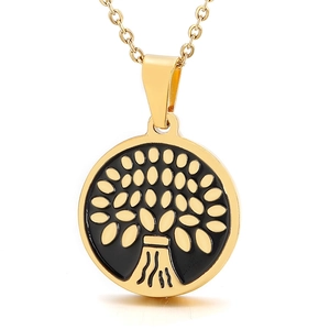 Stainless Steel Round Pendant Necklace Tree Of Life Hamsa Hand Eye Of Horus Drip Oil Fashion Jewelry For Women