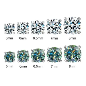 Moissanite Zircon Round Cut Stud Earrings With 925 Sterling Silver Earring Post Classic Four Claw Unisex