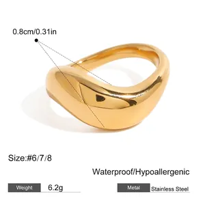 Irregular chunky 18k gold plated stainless steel ring with a wide streamlined design