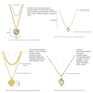 Detail view of gold 18K plated stainless steel heart necklaces with specific size dimensions