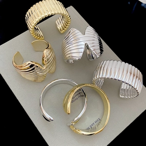 Minimalist Metal Cuff Bracelet Textured Irregular Open Bangle For Women Fashion Jewelry