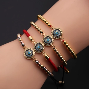 Evil Eye Bracelet Copper Beads Braided Rope Adjustable Bohemian Lucky Charm Ethnic Style Jewelry For Women And Kids