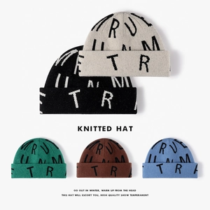 Bonnet En Tricot Beanie Jacquard Lettres Épais Chaud Coupe Vent Extérieur Mode Streetwear Pour Hommes Femmes