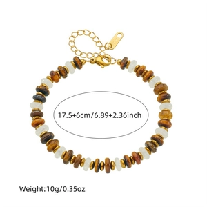 Tiger eye resin bead stainless steel chain bracelet with adjustable lobster clasp
