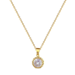 Luxurious gold-plated titanium steel necklace with a sparkling round zircon pendant on O-chain