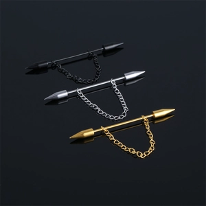 Industrial Barbell Earring 316 Stainless Steel Long Bar With Chain And Cone Ends Punk Gothic Piercing Jewelry For Unisex