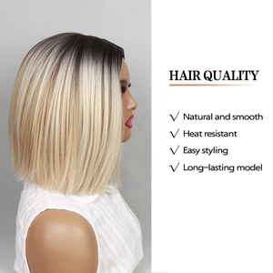 Short blonde ombre bob wig with heat resistant synthetic fiber for a natural look