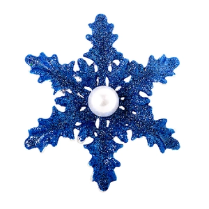 Sparkling blue glitter snowflake brooch with a central white pearl for Christmas outfits