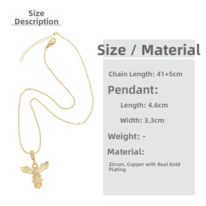 Detailed size specifications for gold-plated angel pendant necklace with dimensions