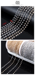Detail of 1.5mm crystal beads chain in gold and silver finish for DIY jewelry making