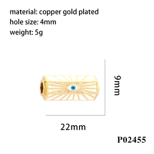 Copper gold-plated evil eye hexagon bead pendant with blue enamel for DIY jewelry making