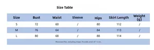 Detailed size chart for the backless long milk silk dress showing bust and waist measurements