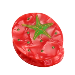 French style tomato shaped acetate hair claw clip with green starfish and rhinestones