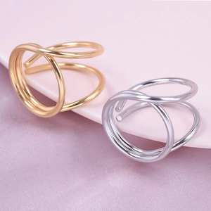 Anello Minimalista in Acciaio Inossidabile 304 Geometrico a Doppio Strato Intrecciato per Donna Uomo Accessorio di Gioielleria Lucidato
