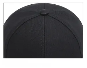 Detailansicht einer schwarzen sechsteiligen Baseballkappe mit Nähten und Stoffstruktur