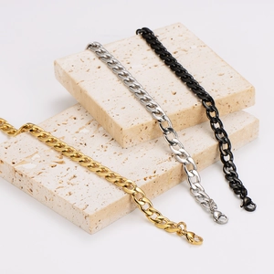 Bracelet gourmette classique en acier inoxydable pour hommes en or, argent et noir
