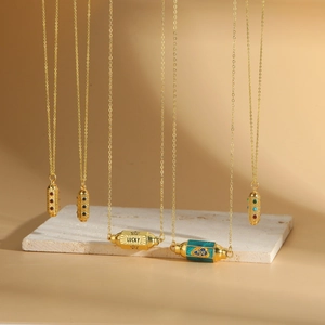 Vintage Cylinder Pendant Necklace Gold Plated Copper Colorful Zircon Enamel Lucky Transfer Jewelry For Women Fashion